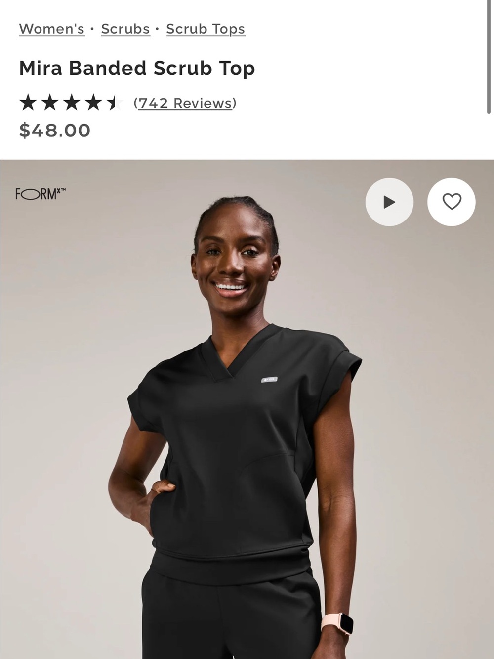 FIGS Mira Banded V-Neck Scrub Top — Black